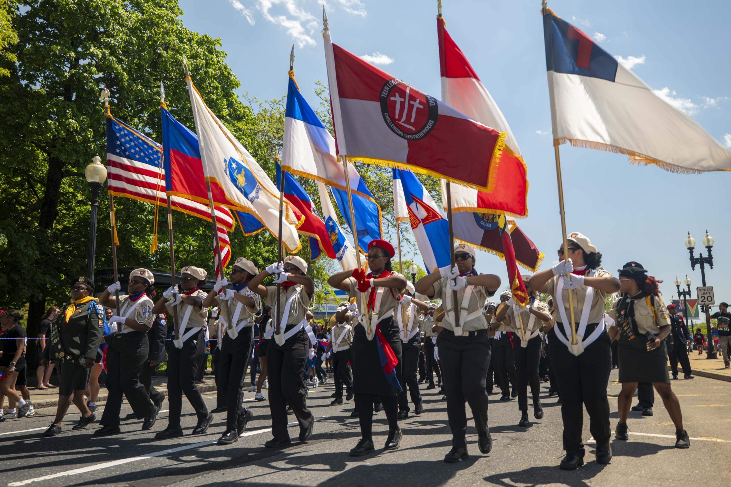 Participants in the 24th annual Haitian-American Unity Parade, which marks Haitian Flag Day, walked from Mattapan Square, down Blue Hill Avenue and to Harambee Park in May. (Courtesy Estailove ST VAL)