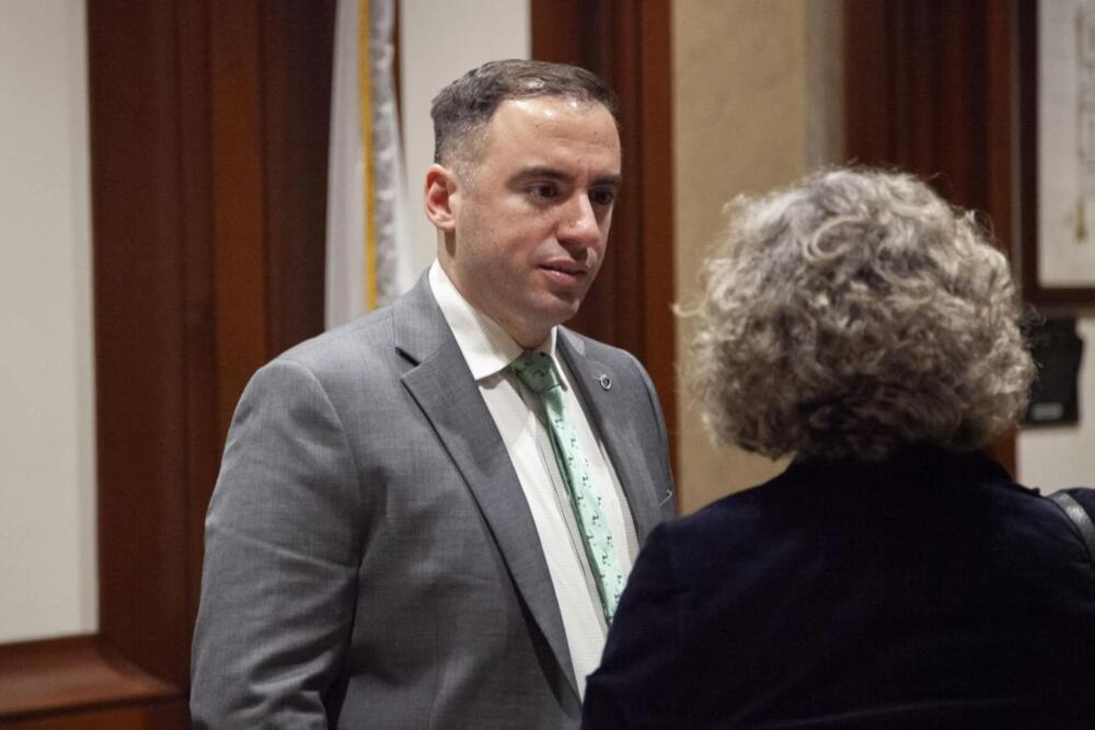 Rep. Chris Flanagan attends a House Democratic caucus on Jan. 4, 2023. (Chris Lisinski/SHNS, File)