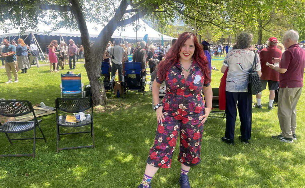 Hampshire College alumni Jenn Pozner, part of the graduating class of 1996, attended the college’s final commencement on Saturday. (Nirvani Williams/NEPM)
