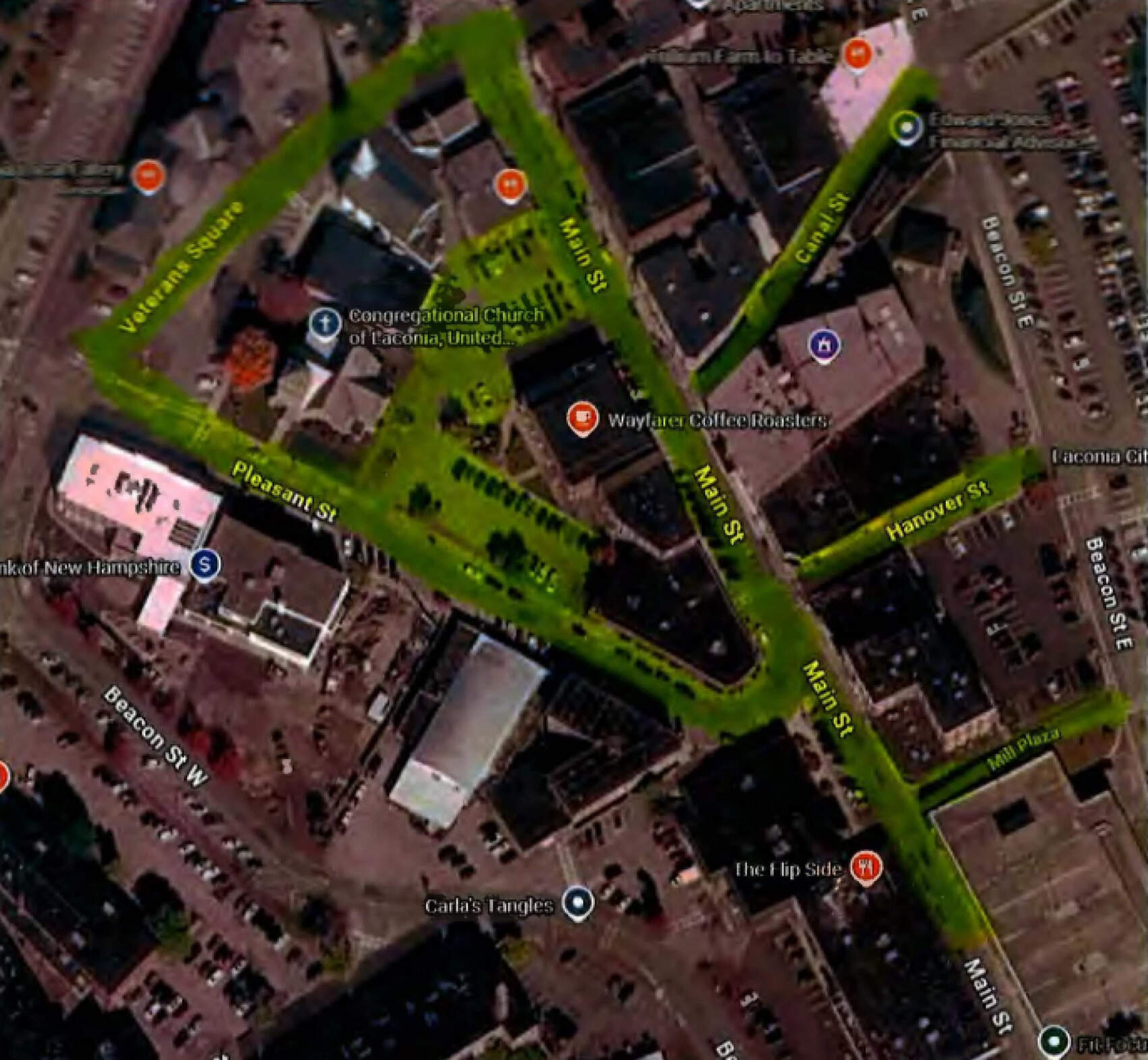The social district map of downtown Laconia that is on file with the New Hampshire State Liquor Commission. (Via NHPR)