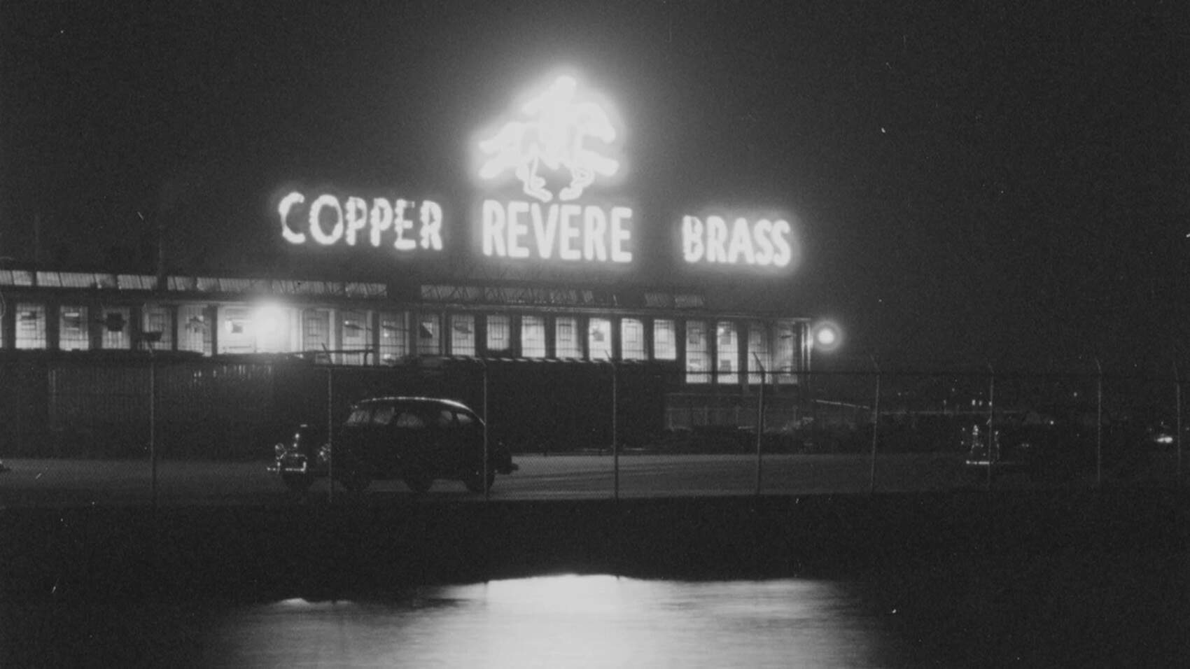 Revere Copper hung the neon sign on its New Bedford factory in the late 1940s. (Spinner Publications)