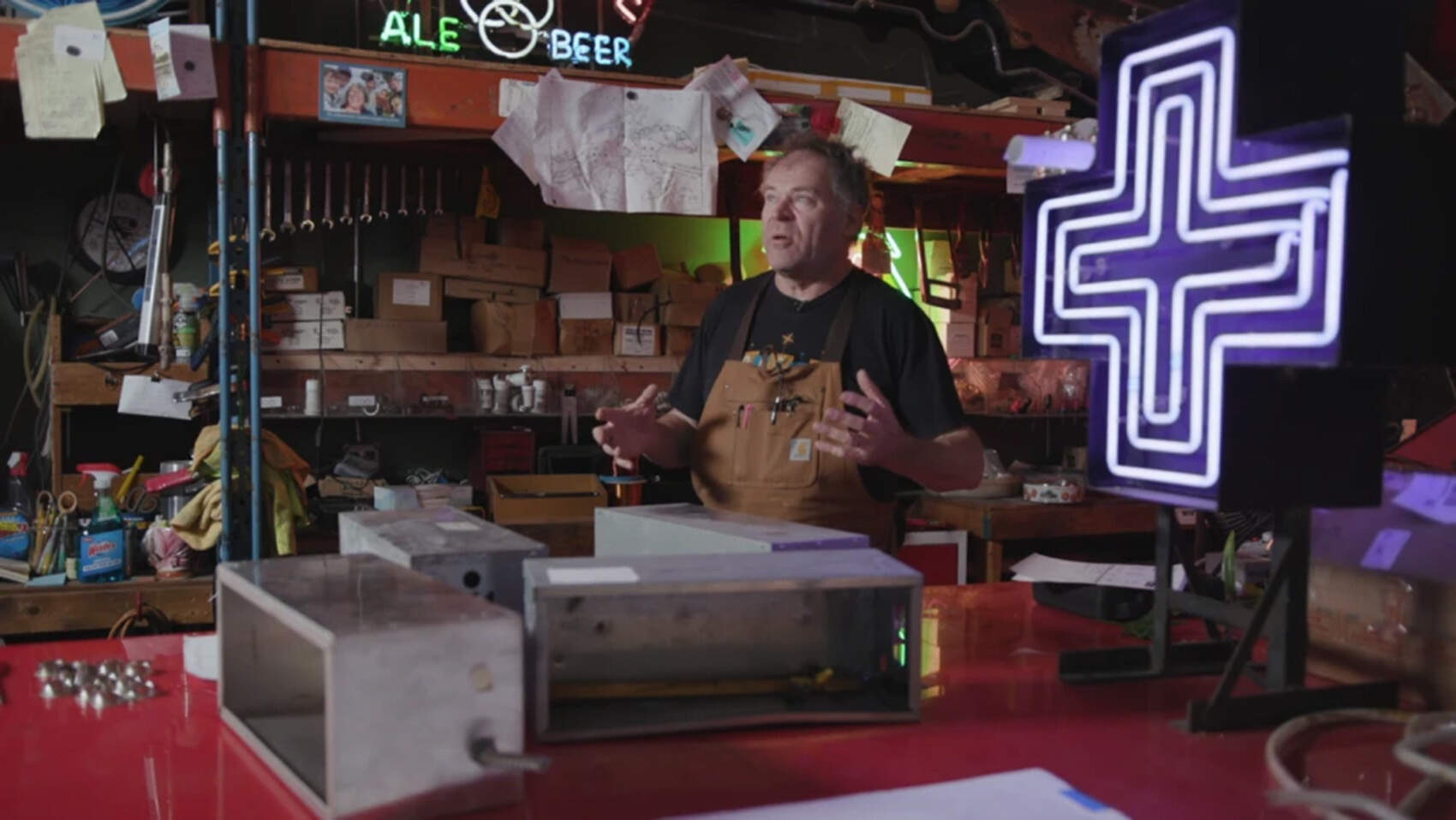 Dave Waller purchased the sign in 2017. He runs the last neon repair shop in the area. (Michael Jones/ Ocean State Media)