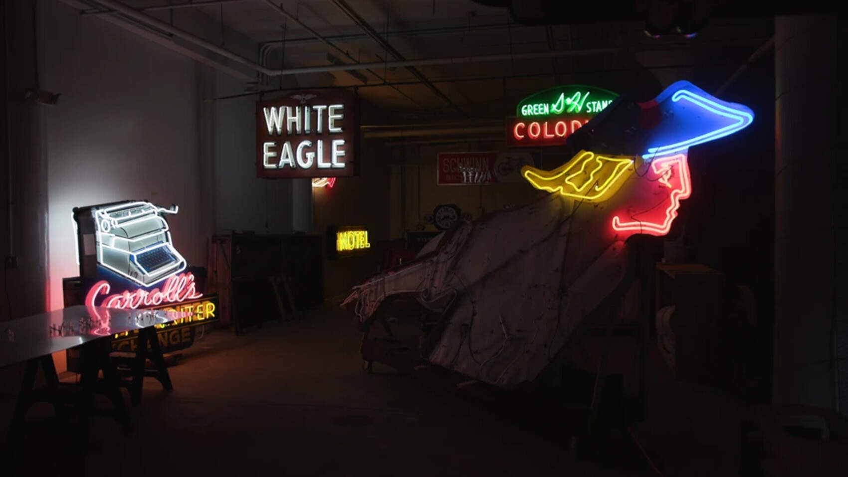 Part of the iconic Paul Revere neon sign still glows. The landmark sign could reportedly be rebuilt for about $125,000. (Michael Jones/Ocean State Media)