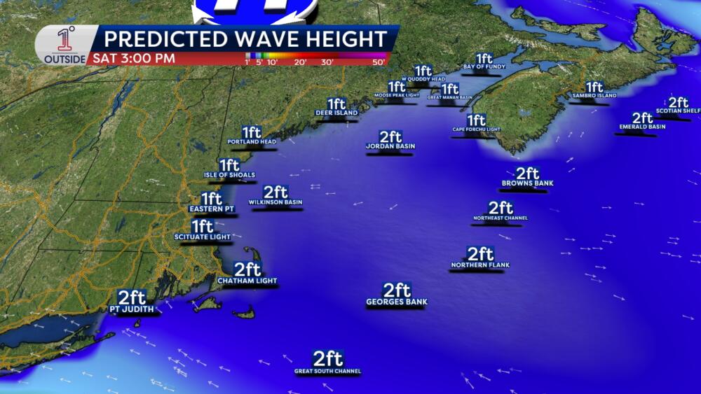 Here's how high the seas are expected to be Saturday afternoon. (Danielle Noyes/1DegreeOutside)