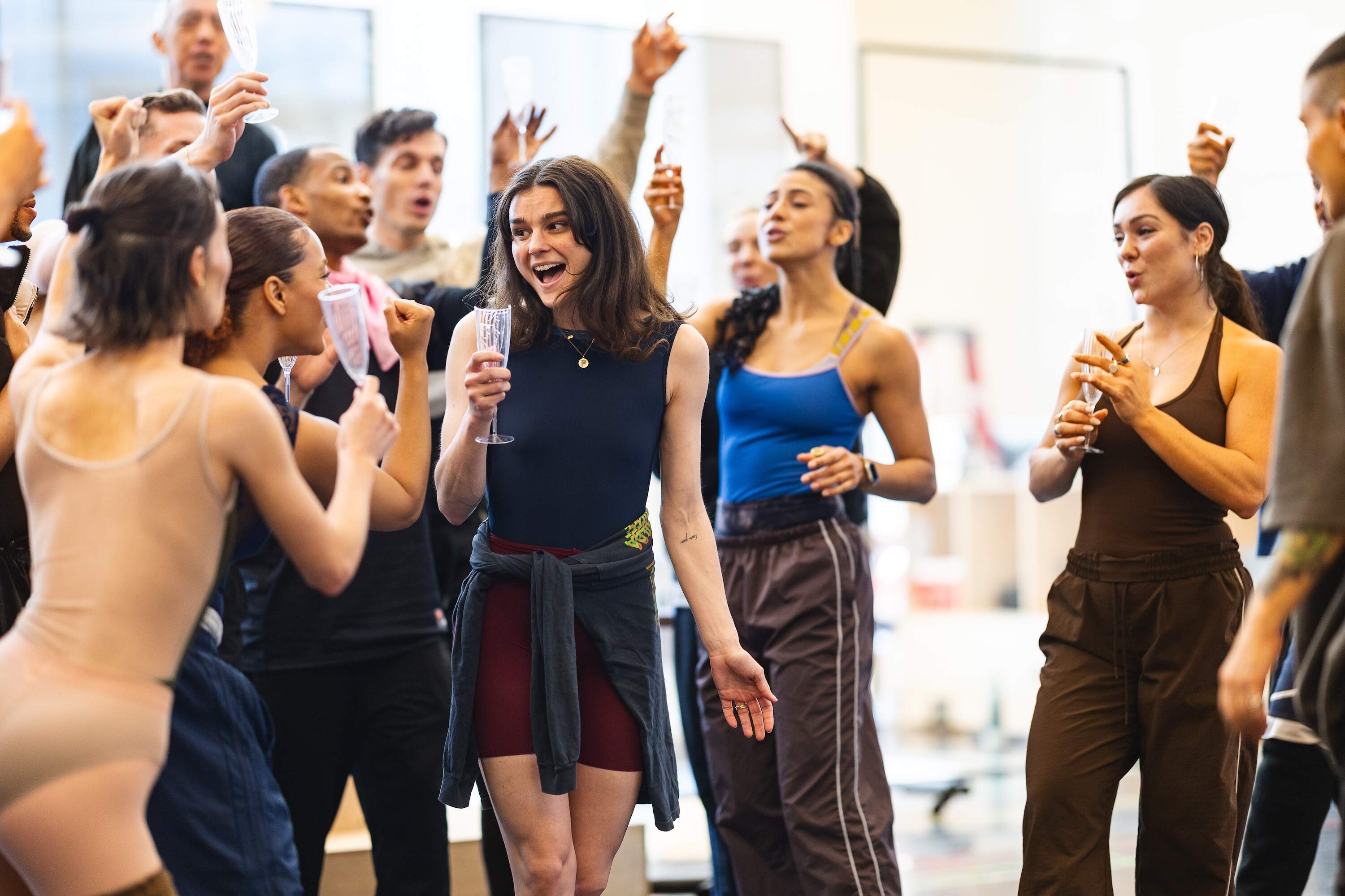 Melanie Moore and the ensemble in rehearsal for "Black Swan." (Courtesy A.R.T./Maggie Hall)