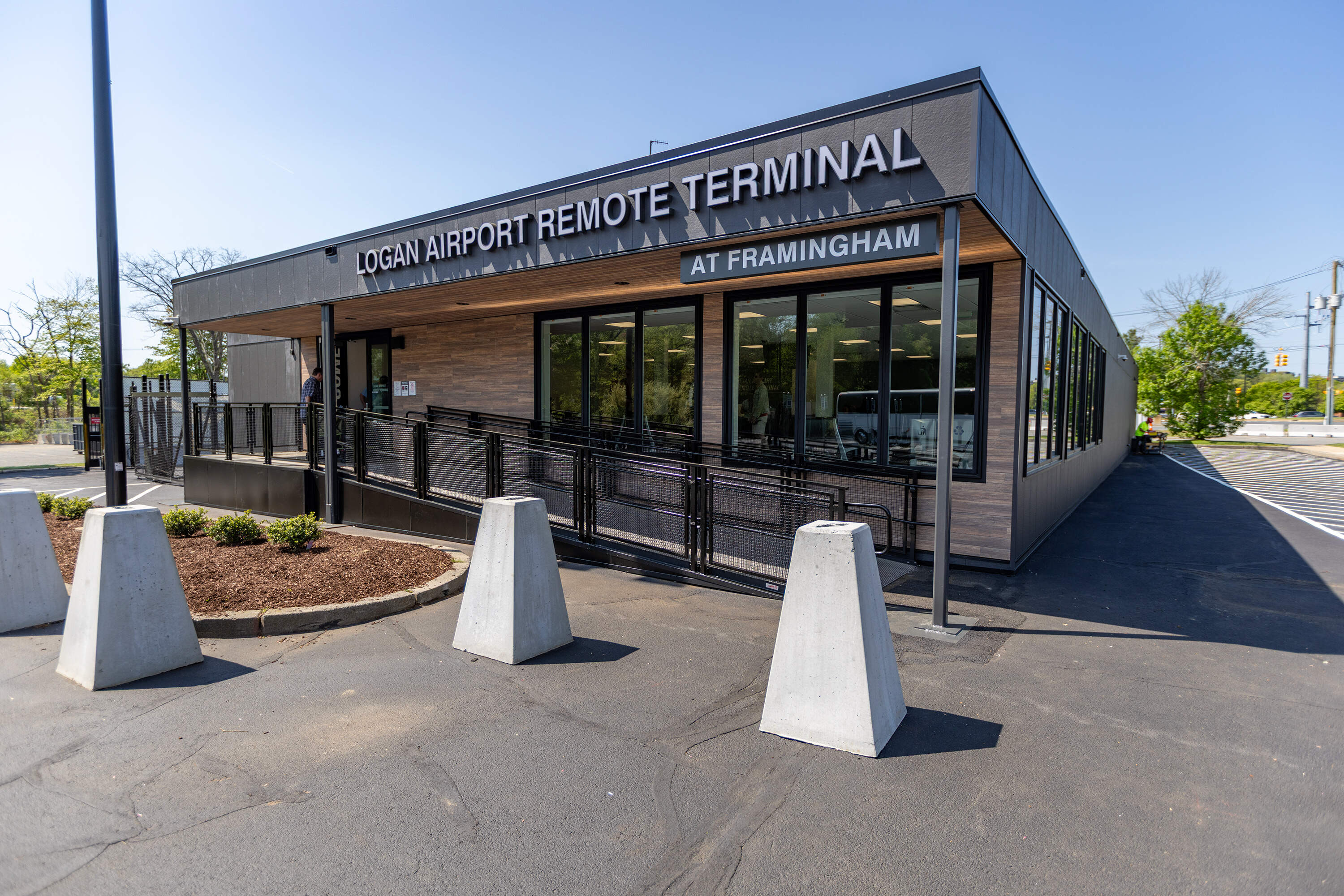 The new Logan Airport remote terminal in Framingham. (Jesse Costa/WBUR)