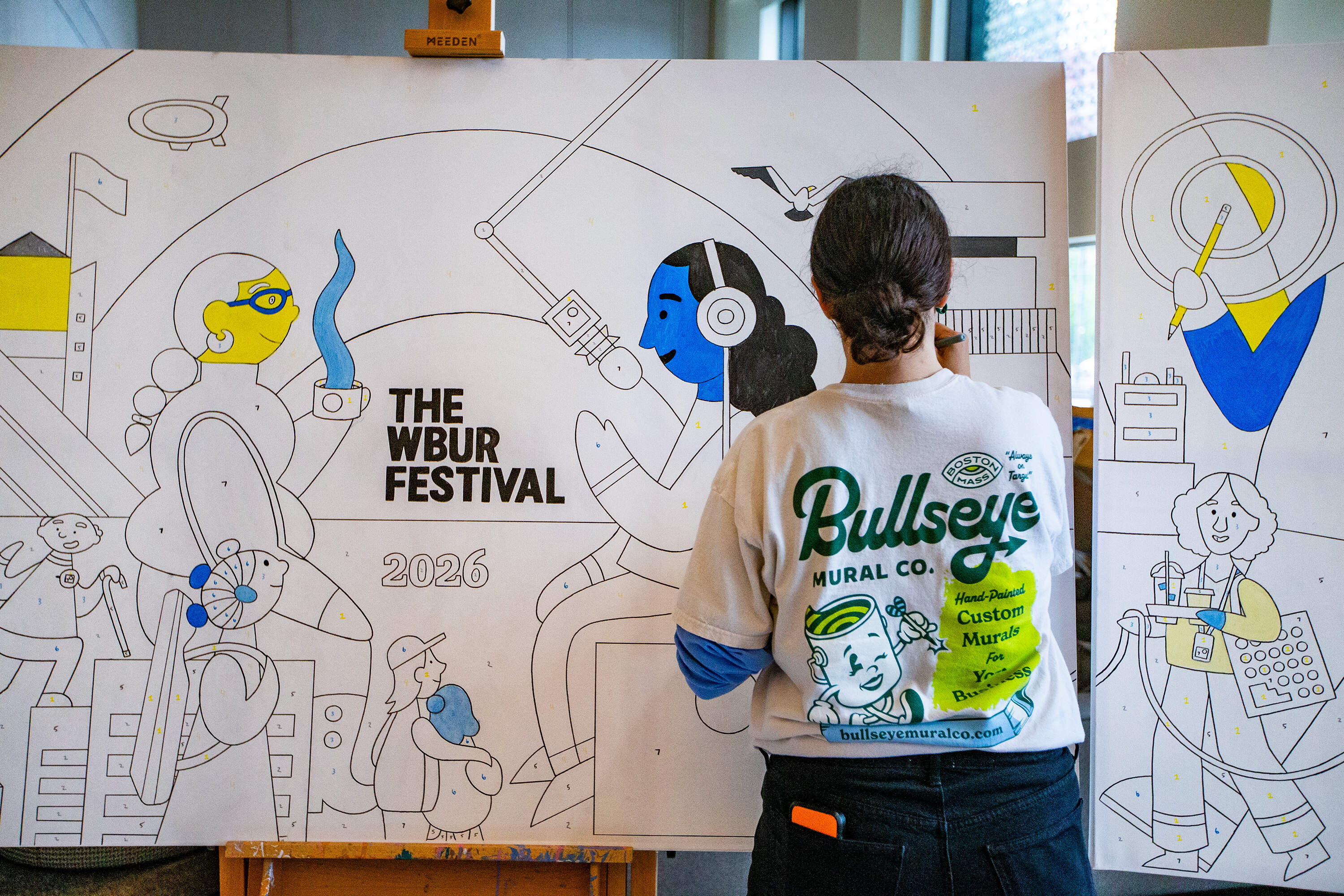 The color-by-numbers WBUR Festival mural created by Bullseye Mural Company. (Jesse Costa/WBUR)