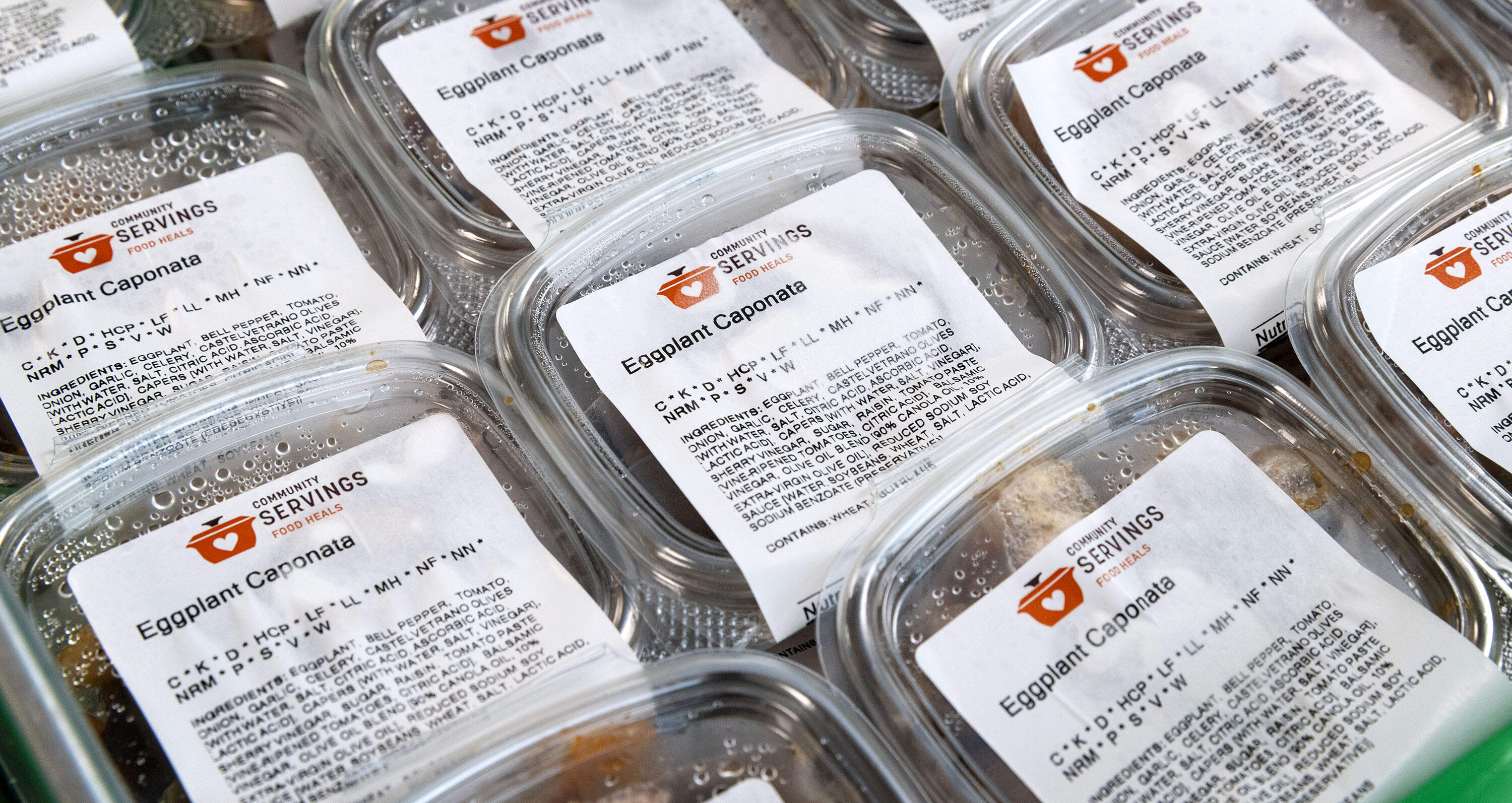 Containers of eggplant caponata are ready for delivery. (Robin Lubbock/WBUR)