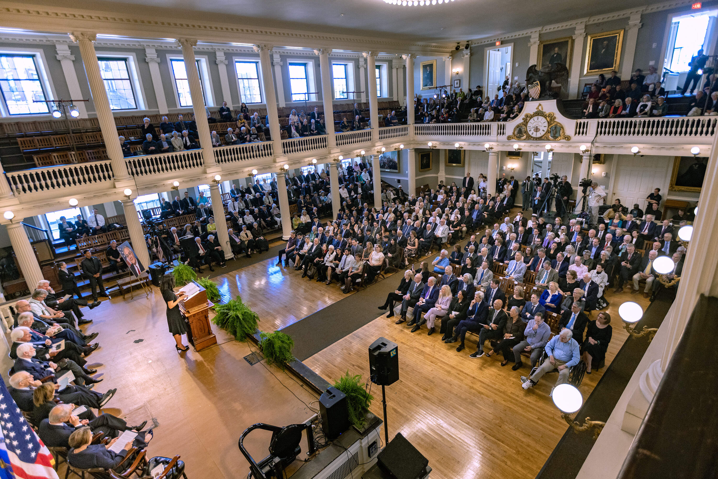 Hundreds attended a "celebration of life" ceremony for the late Congressman Barney Frank at Faneuil Hall. (Jesse Costa/WBUR)