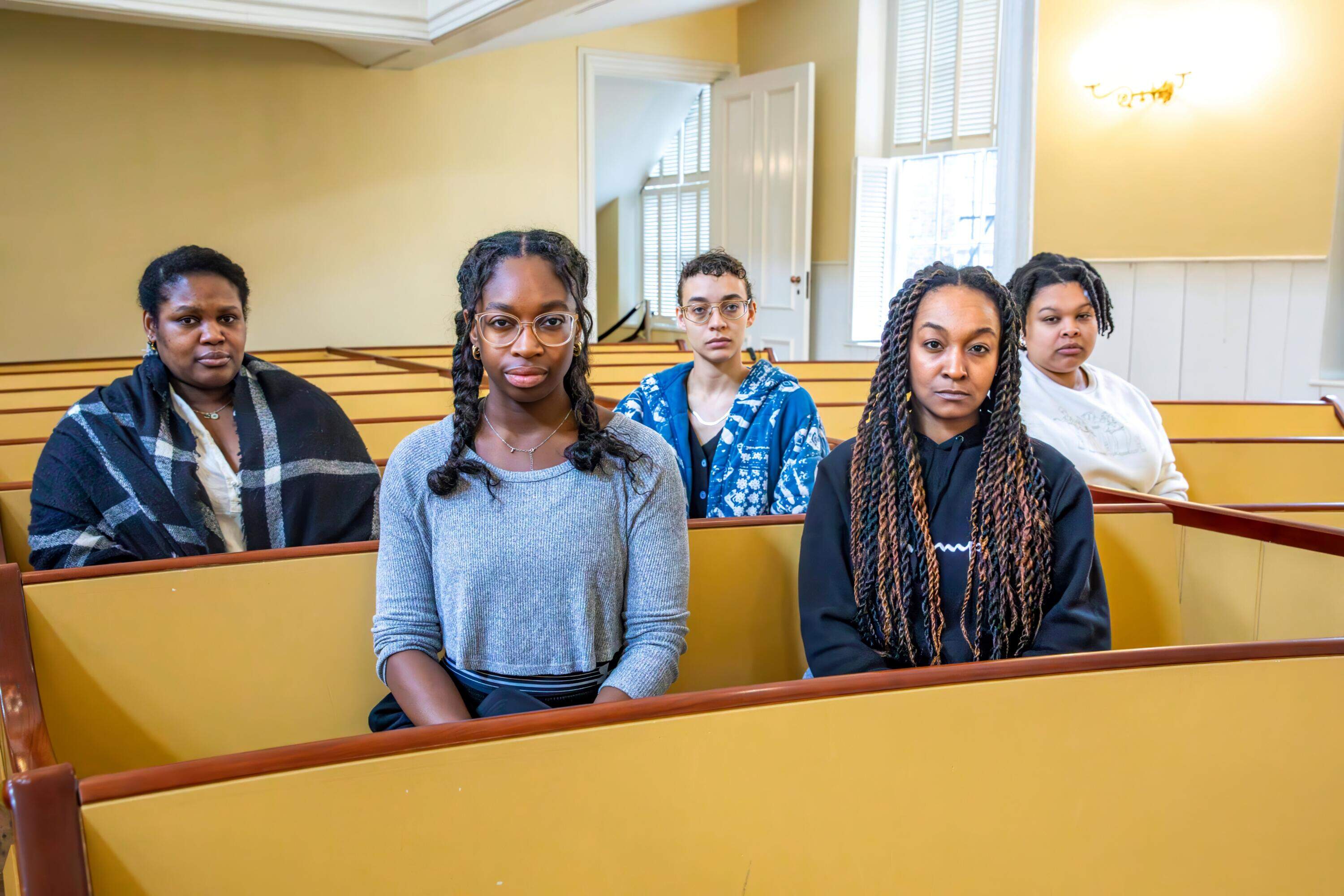 Cast members of Company One Theatre's "A New Era" in the African Meeting House in Boston. (Courtesy Lauren Miller)