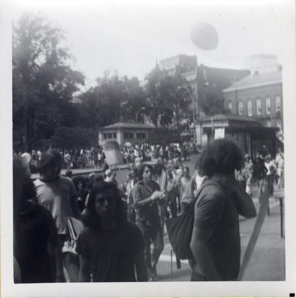 Marchers near Tremont Street and the Boston Common during Boston's first Pride March on June 26, 1971. (Courtesy Queer History Boston)
