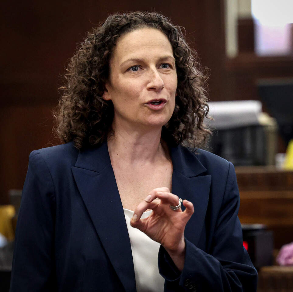 Suffolk County assistant district attorney Lynn Feigenbaum delivers her closing argument in Alvin Campbell's rape trial (Mark Stockwell/Boston Herald via pool)