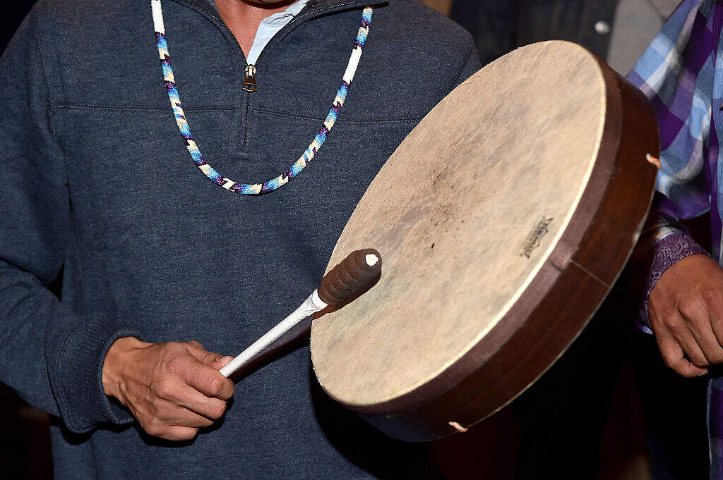 PARK CITY, UT - JANUARY 23: Native Americans perform at the Standing Rock Event at Zoom Restaurant on January 23, 2017 in Park City, Utah. (Photo by Alberto E. Rodriguez/Getty Images for Sundance Film Festival)