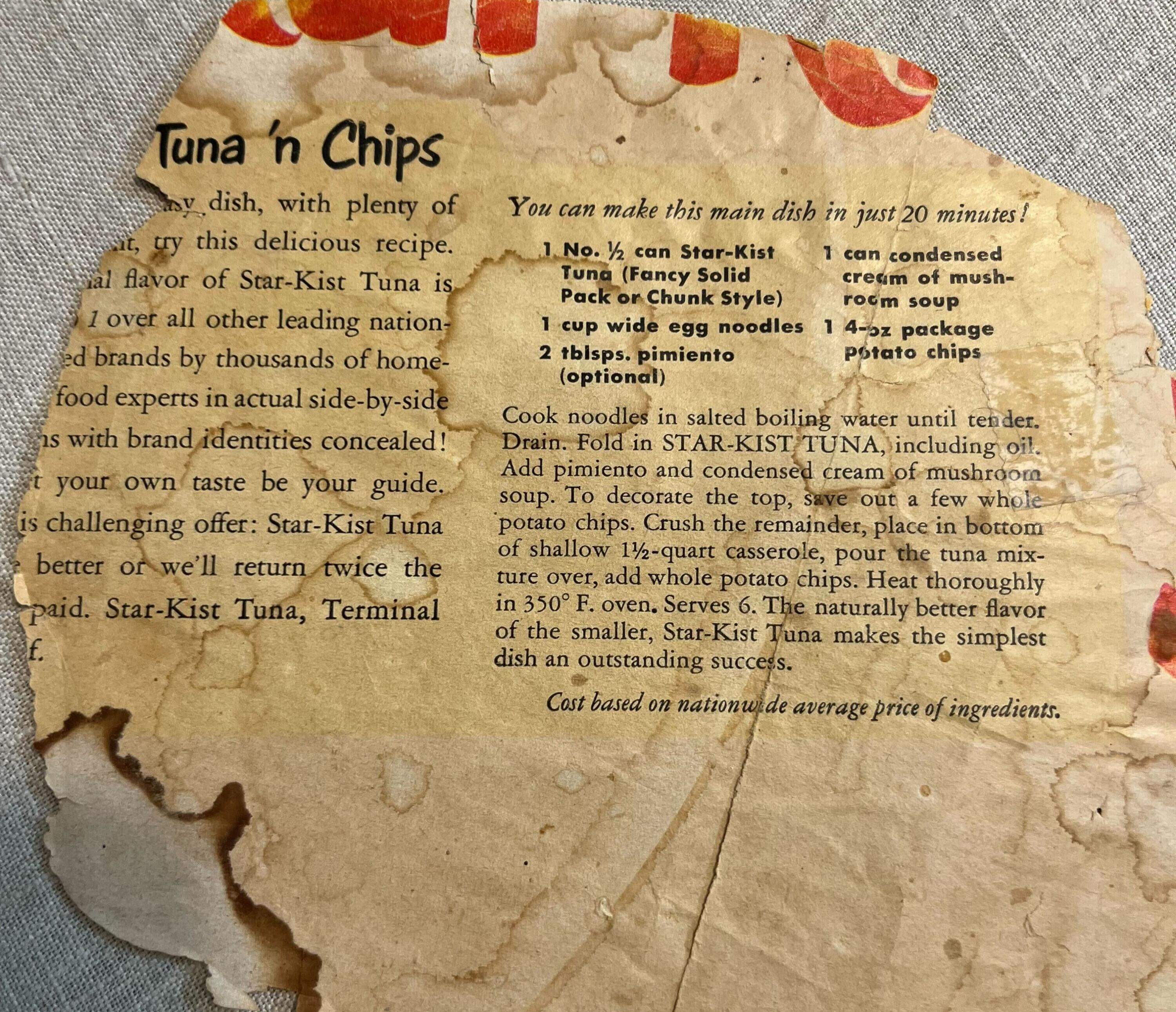 A tuna recipe host Robin Young's mother saved from the 1950s. (Robin Young/Here & Now)