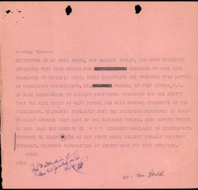 An official memo addressed to the Director of the FBI from July 1947, now declassified by the Pentagon. (U.S. Department of Defense)