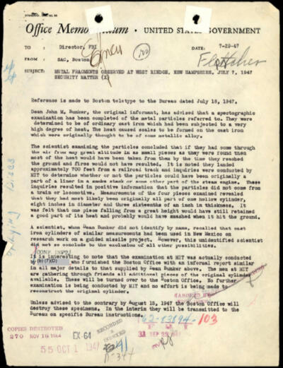 An official memo addressed to the Director of the FBI from July 1947. (U.S. Department of Defense)