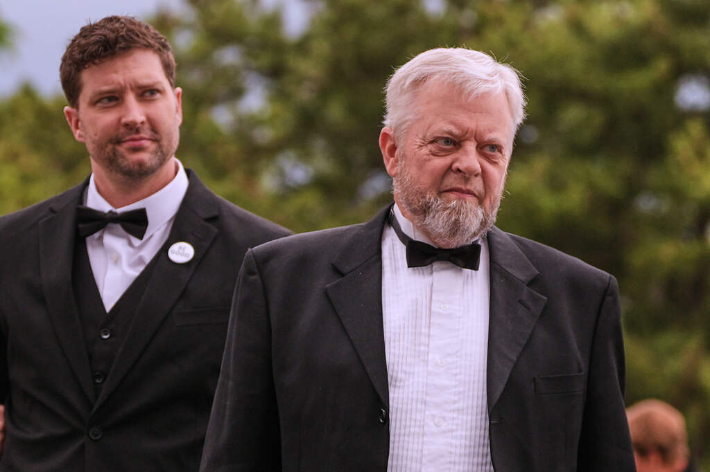 Tim Ganger, right, father of Renee Good, arrives with his son Brent Ganger for the Profile in Courage Award at the John F. Kennedy Presidential Library, Sunday, May 31, 2026, in Boston. (Charles Krupa/AP)