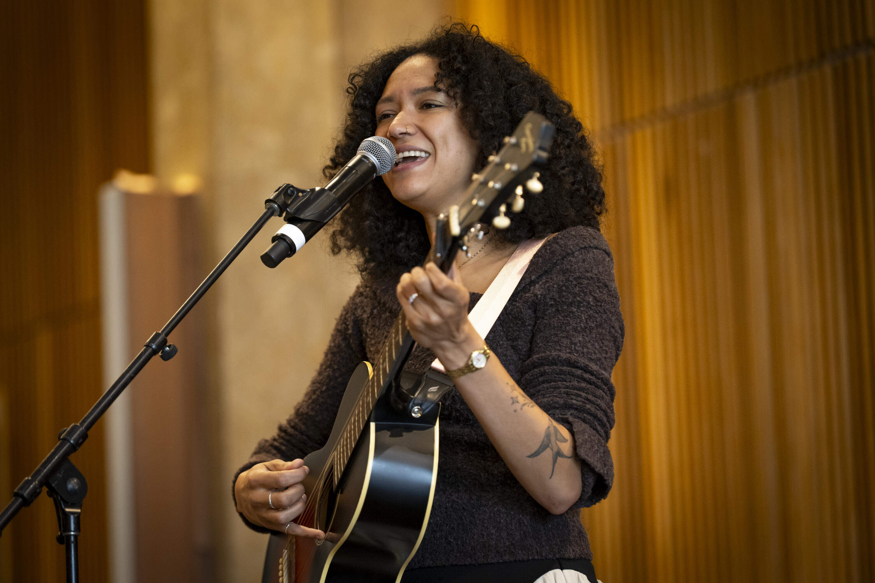 Massachusetts singer-songwriter Kimaya Diggs performs during The WBUR Festival on May 30. (Rachel O’Driscoll/Bolt Creative Group for WBUR)