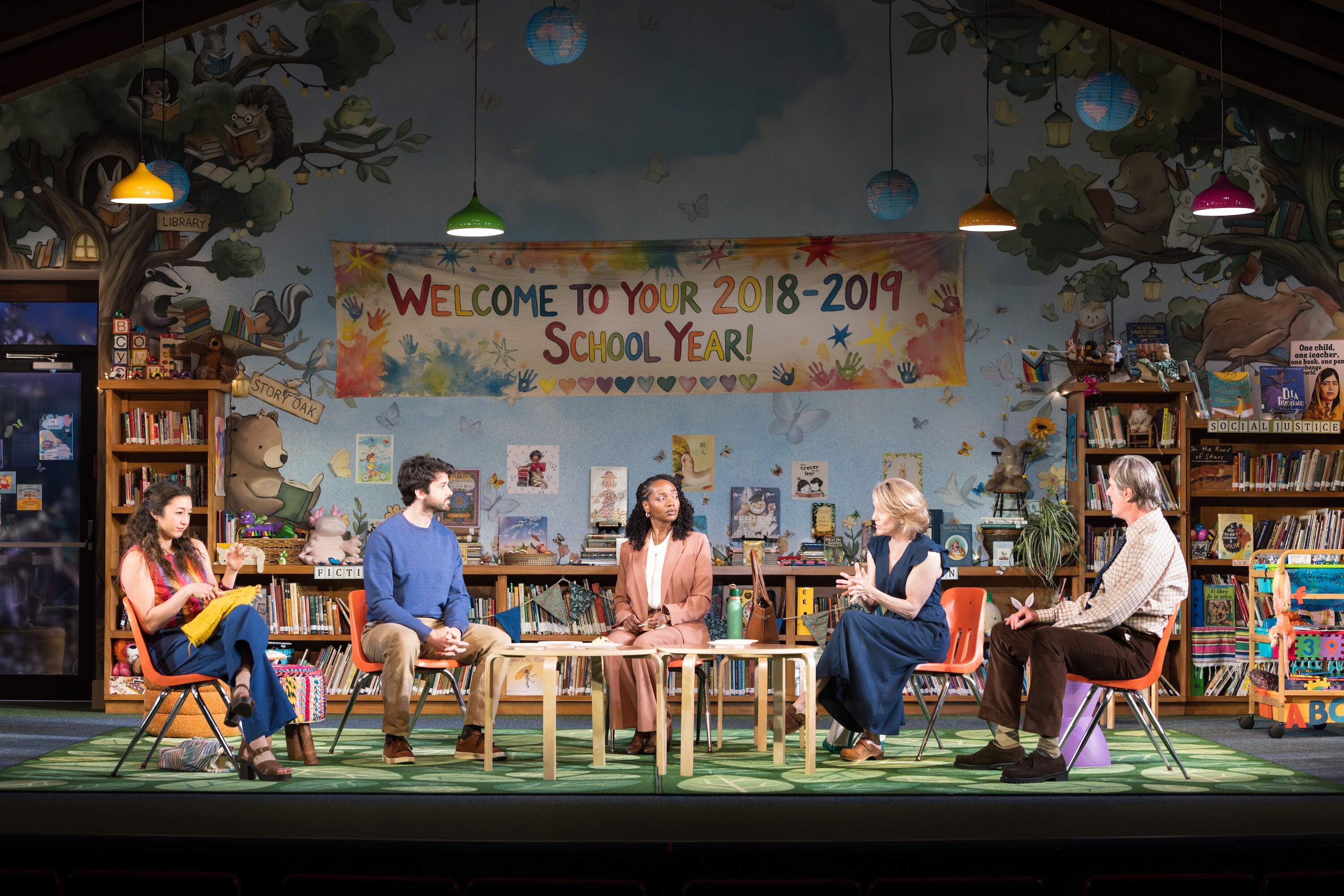 The cast of "Eureka Day" at the Huntington Theatre. (Courtesy Liza Voll)