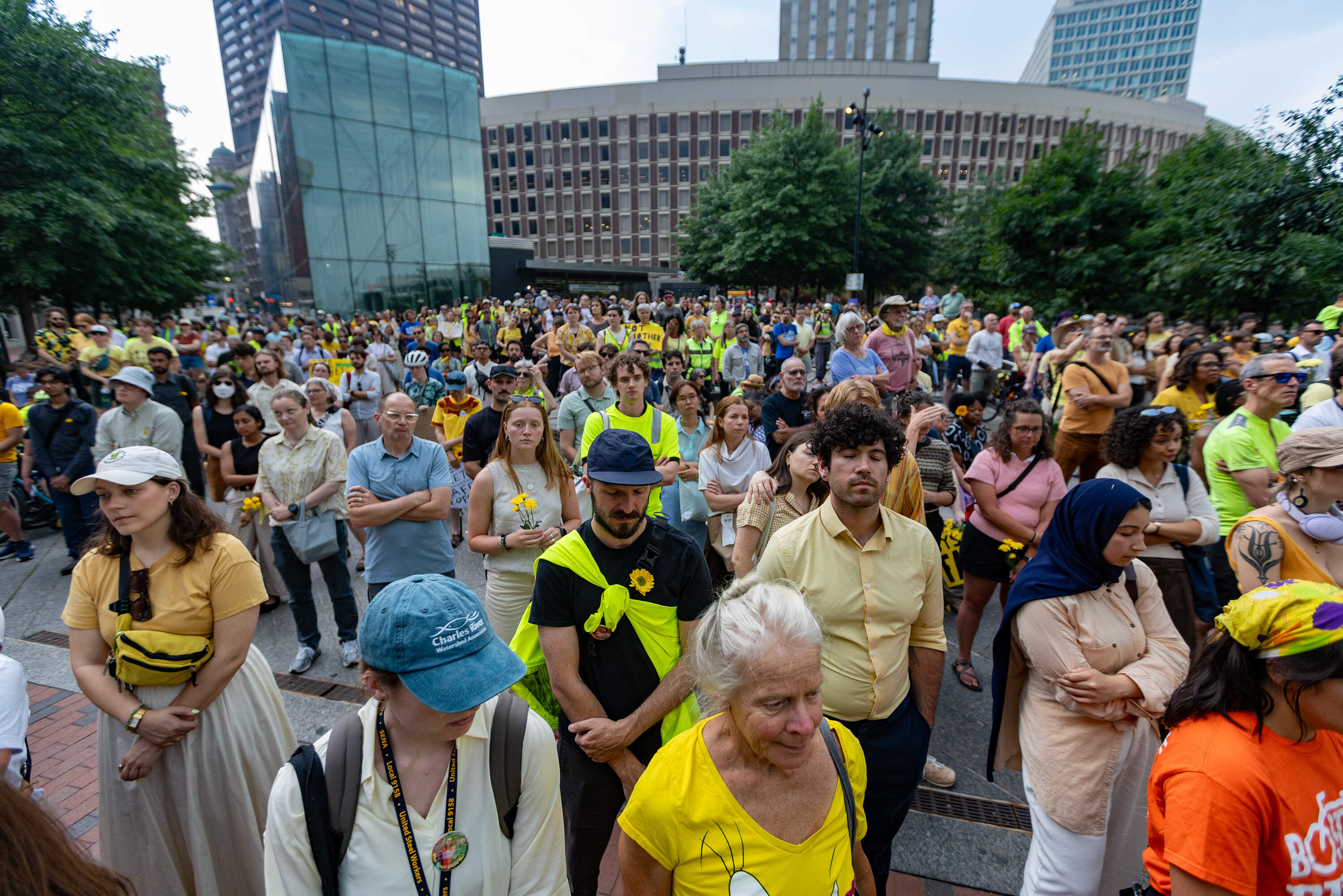Hundreds attended the vigil for Louisa Gag on City Hall Plaza. (Jesse Costa/WBUR)