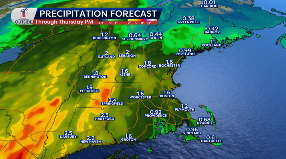 Torrential downpours headed for Massachusetts midweek, with potential localized flooding