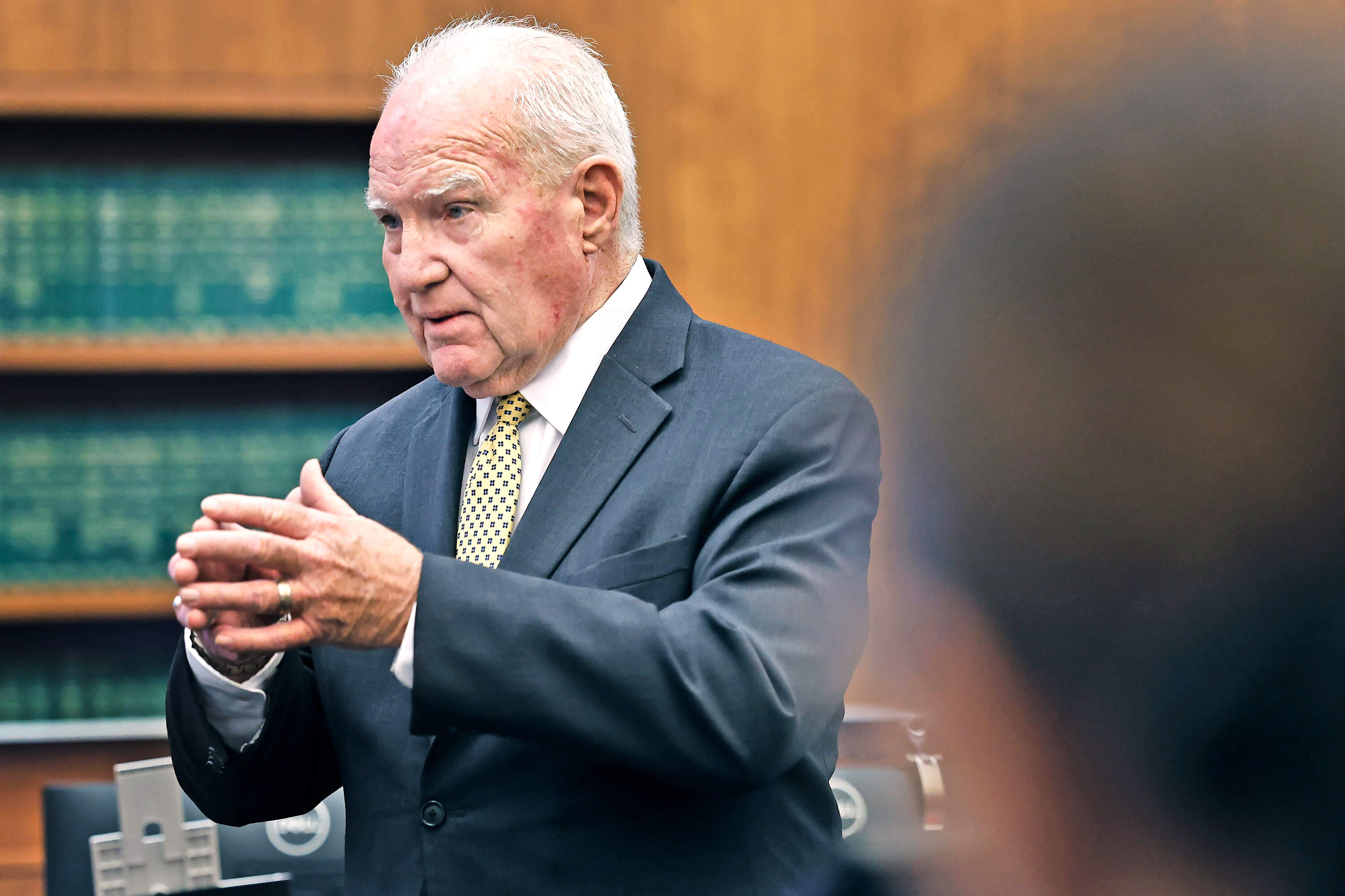 Defense attorney Kevin Reddington presents his opening arguments in Lindsay Clancy's trial. (Greg Derr/The Patriot Ledger via AP, Pool)