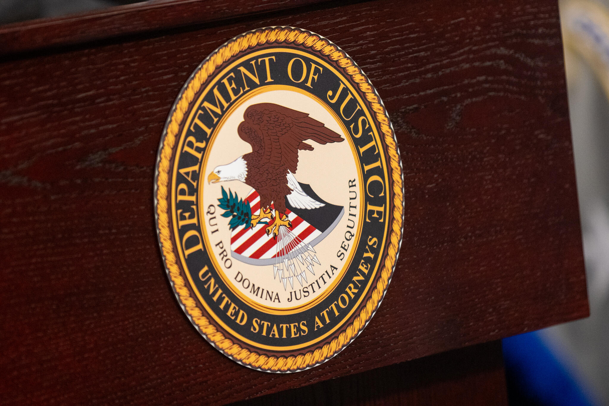 Photo: wbur.org The United States Attorney seal. (Jesse Costa/WBUR)
