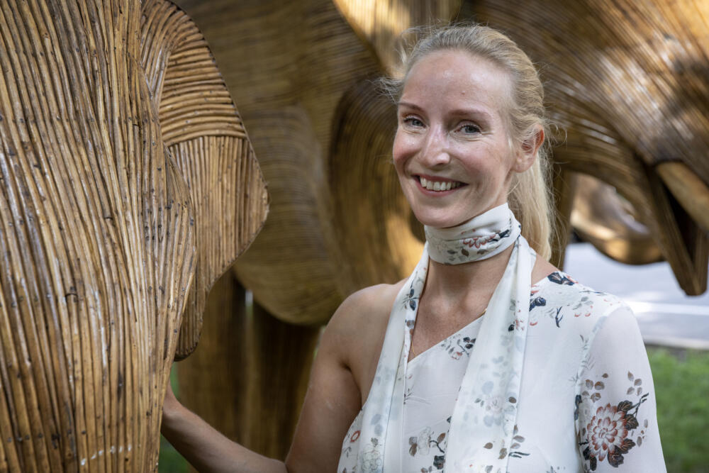 Elephants in Boston? Un-herd of! But visitors can't get enough of them 2 Ruth Ganesh, a co-founder of The Great Elephant Migration, an installation of 100 life-sized elephant sculptures that has appeared across the U.S. (Robin Lubbock/WBUR)